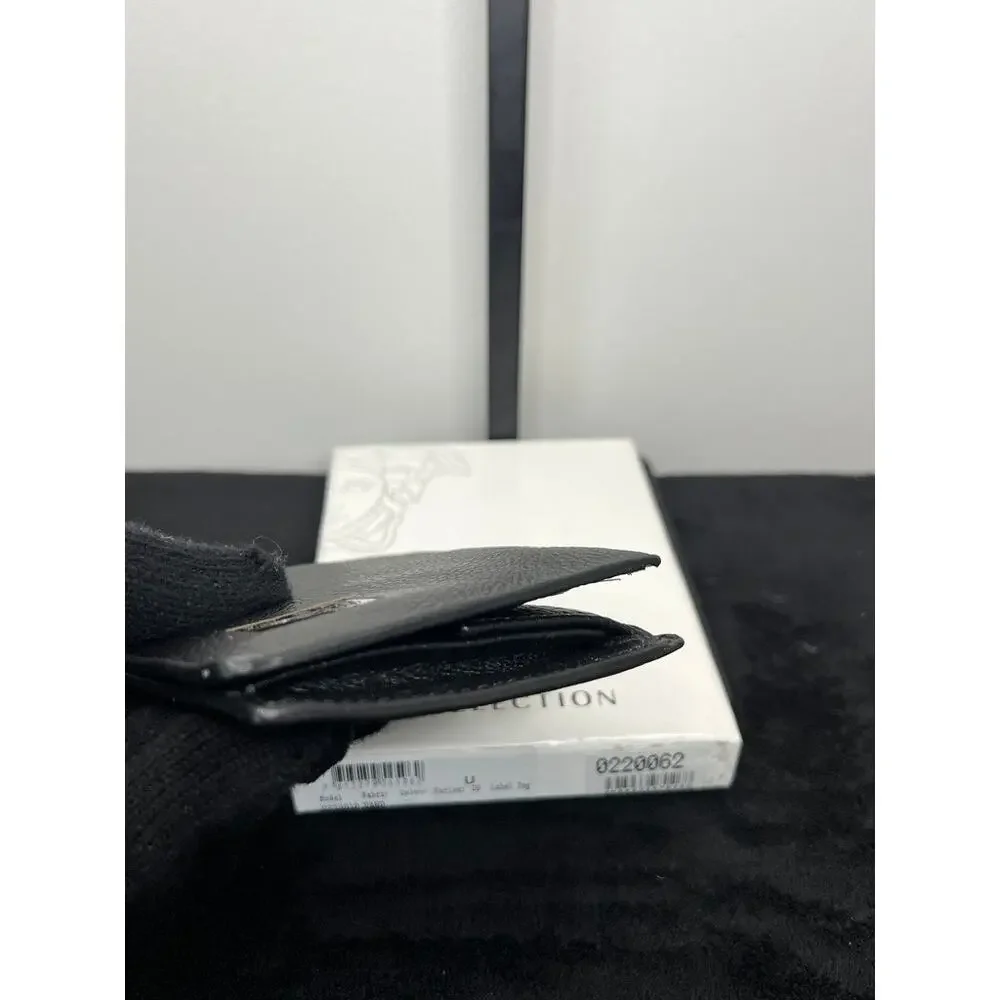 Versace Collection Black Pebbled Leather Bifold Wallet Medusa Auth Box